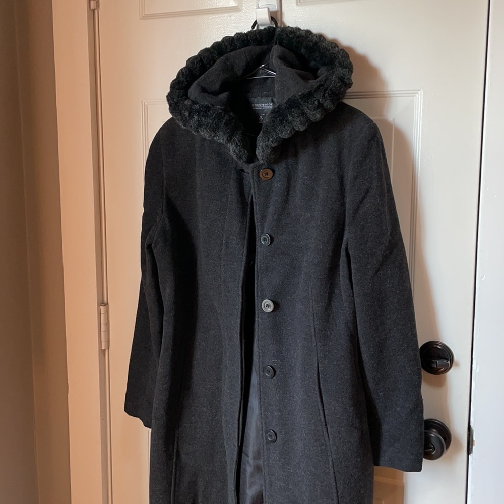 πHPπ DONNYBROOK Vintage Style Faux Fur Trimmed Hooded Wool Blend Long CoatβοΈ - Picture 2 of 14